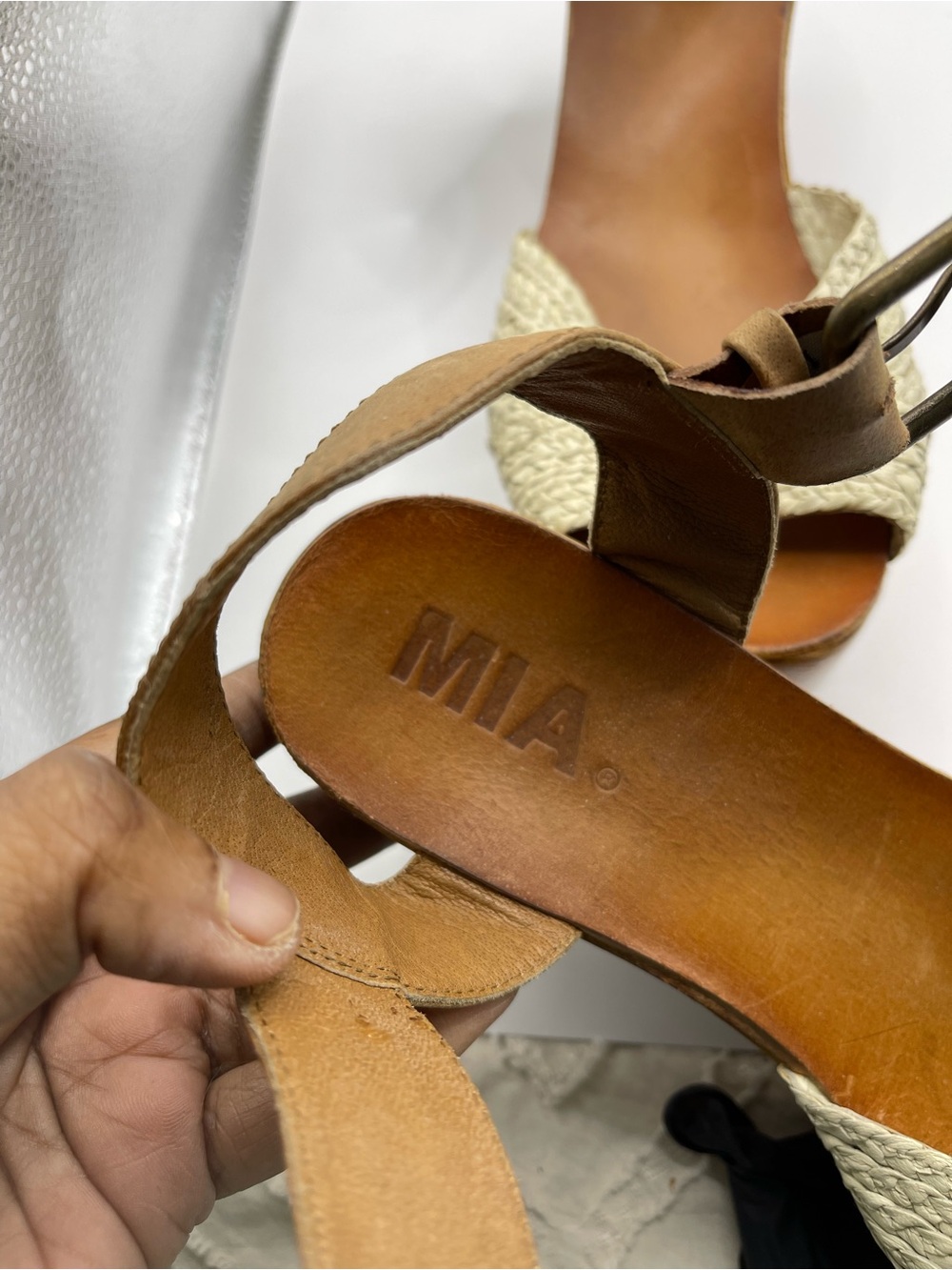 MIA Tan and Cream Woven Wedge Sandals - Picture 8 of 8